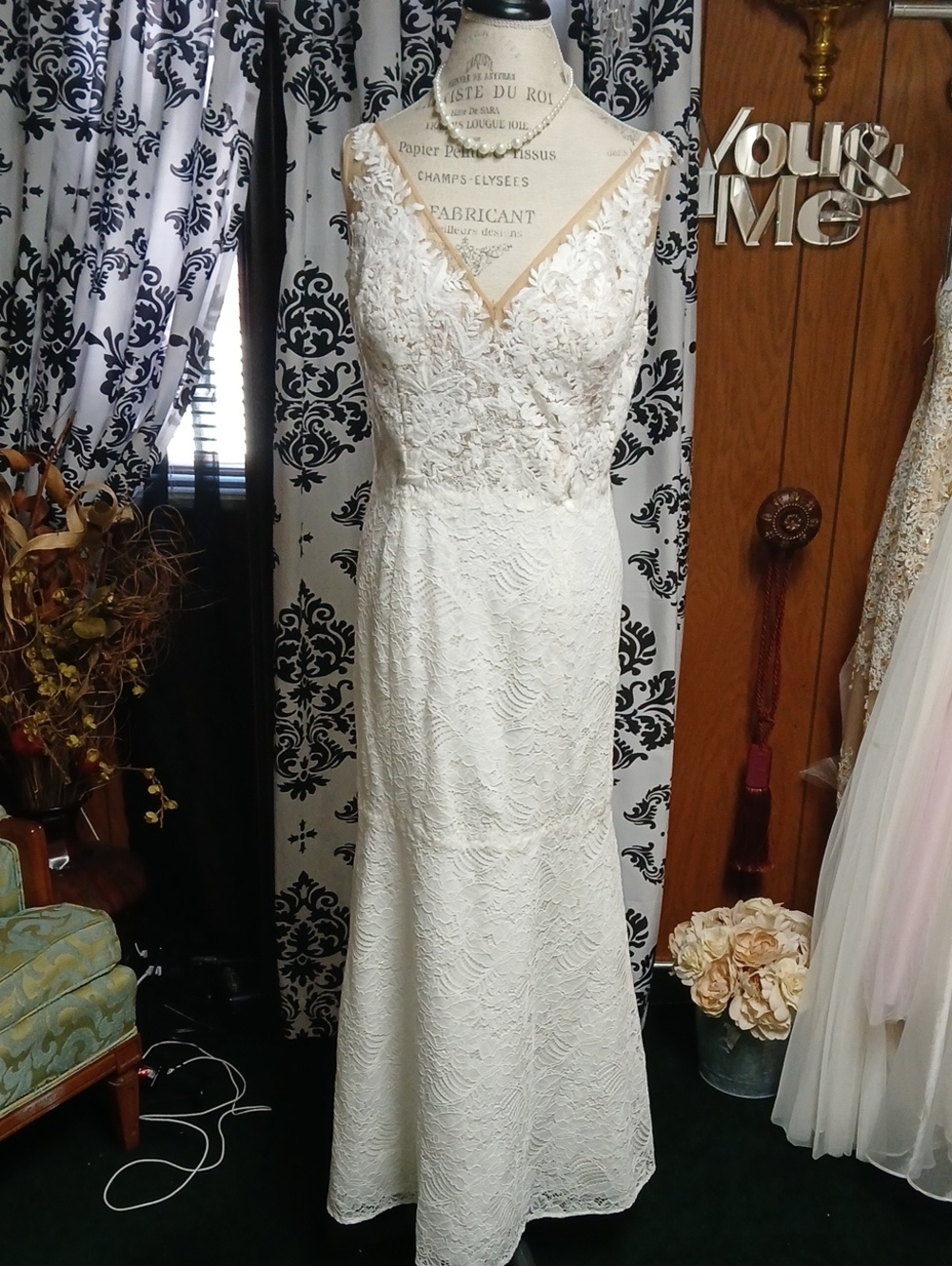 Melissa Sweet Ivory Lace V-Neck Bridal Gown